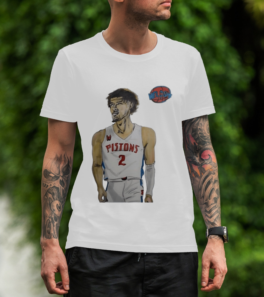 Cade Cunningham Welcome Detroit Pistons Hand Drawn Basketball Player Number 2 T-Shirt