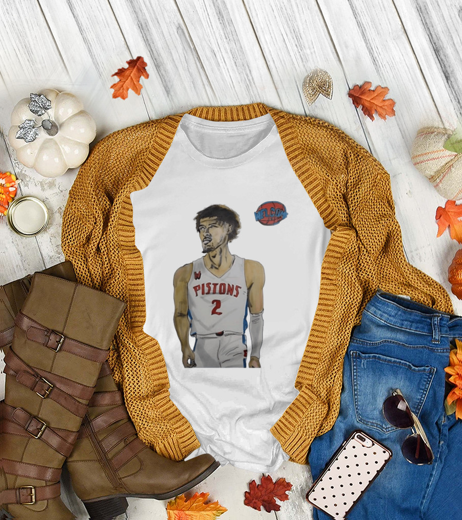 Cade Cunningham Welcome Detroit Pistons Hand Drawn Basketball Player Number 2 T-Shirt
