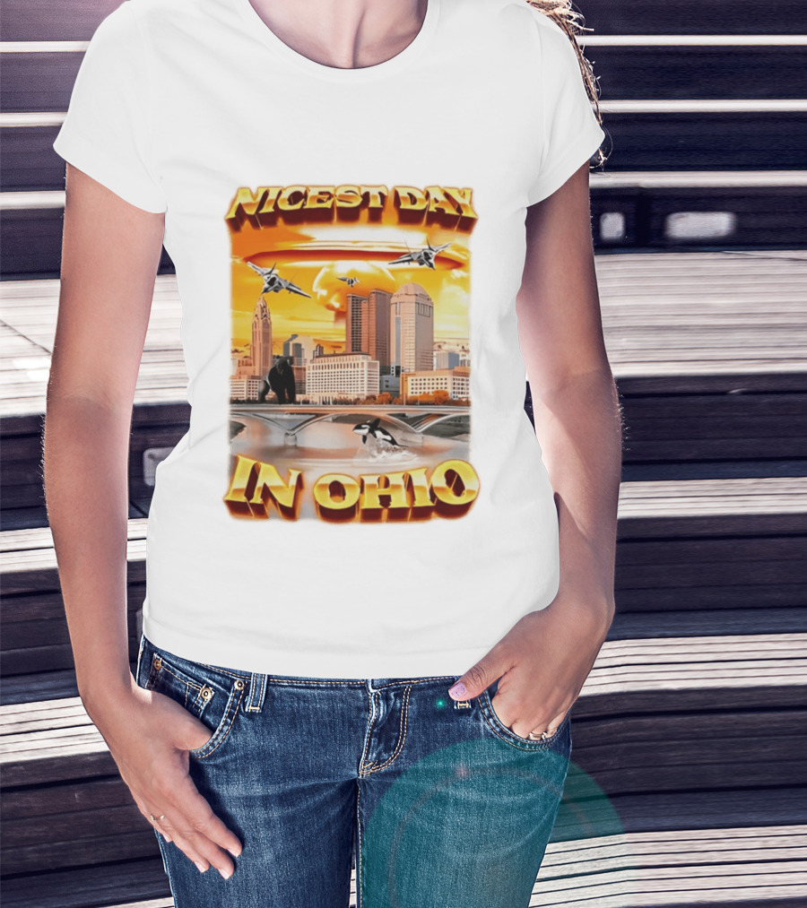 Nicest Day In Ohio Cityscape With Jets And Wildlife T-Shirt