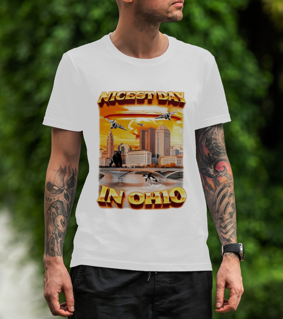 Nicest Day In Ohio Cityscape With Jets And Wildlife T-Shirt