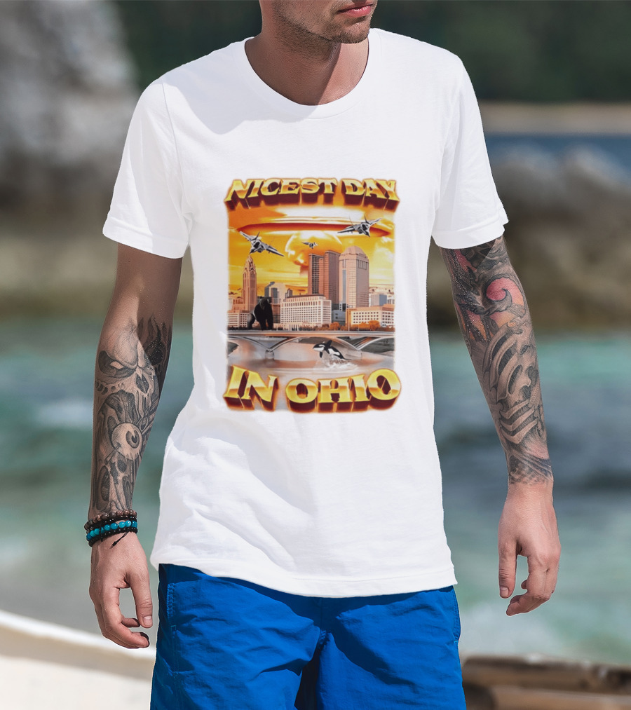 Nicest Day In Ohio Cityscape With Jets And Wildlife T-Shirt