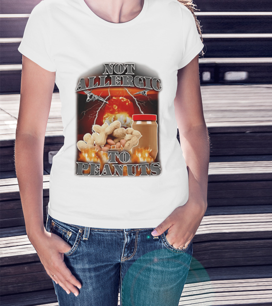 Not Allergic To Peanuts Jar With Explosive Background And Fighter Jets T-Shirt