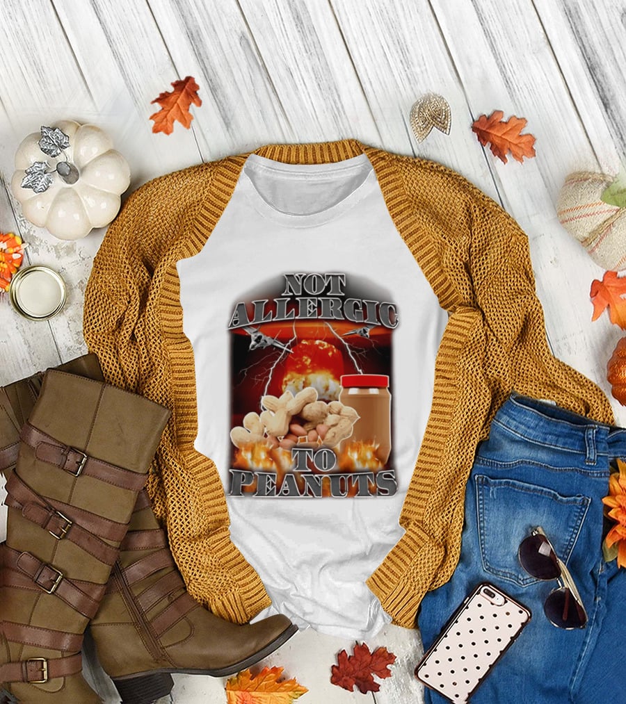 Not Allergic to Peanuts Jar with Explosive Background and Fighter Jets T-Shirt