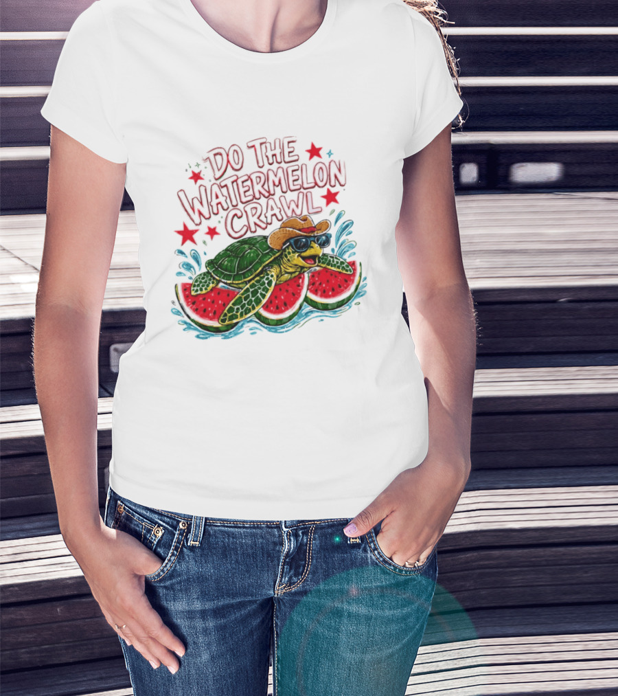 Do The Watermelon Crawl Turtle Cowboy Sunglasses Summer Fun T-Shirt
