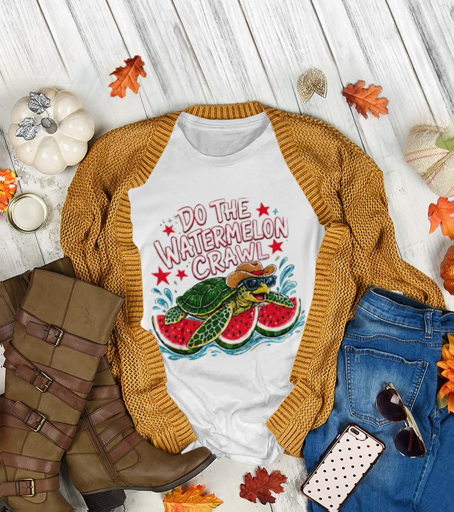 Do the Watermelon Crawl Turtle Cowboy Sunglasses Summer Fun T-Shirt
