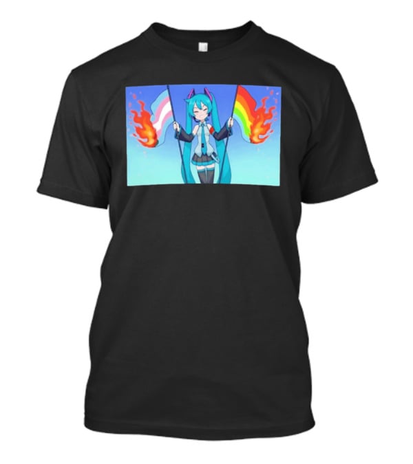 Anime Vocaloid Miku Holding Burning Transgender And Rainbow Flags Controversial Pride Month 2026 T-Shirt