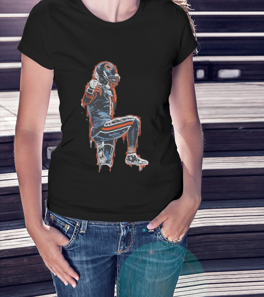 Chicago Bears Kneeling Player Dripping Effect Football Merchandise T-Shirt