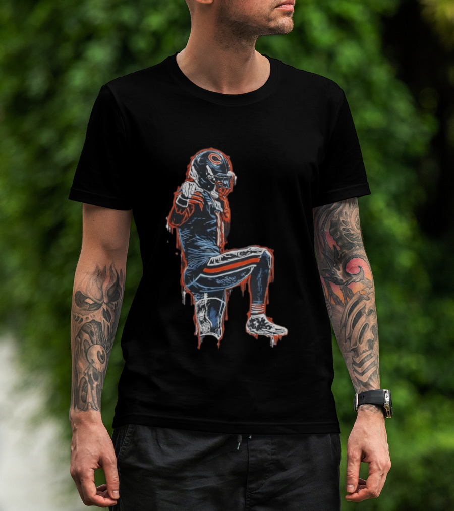 Chicago Bears Kneeling Player Dripping Effect Football Merchandise T-Shirt