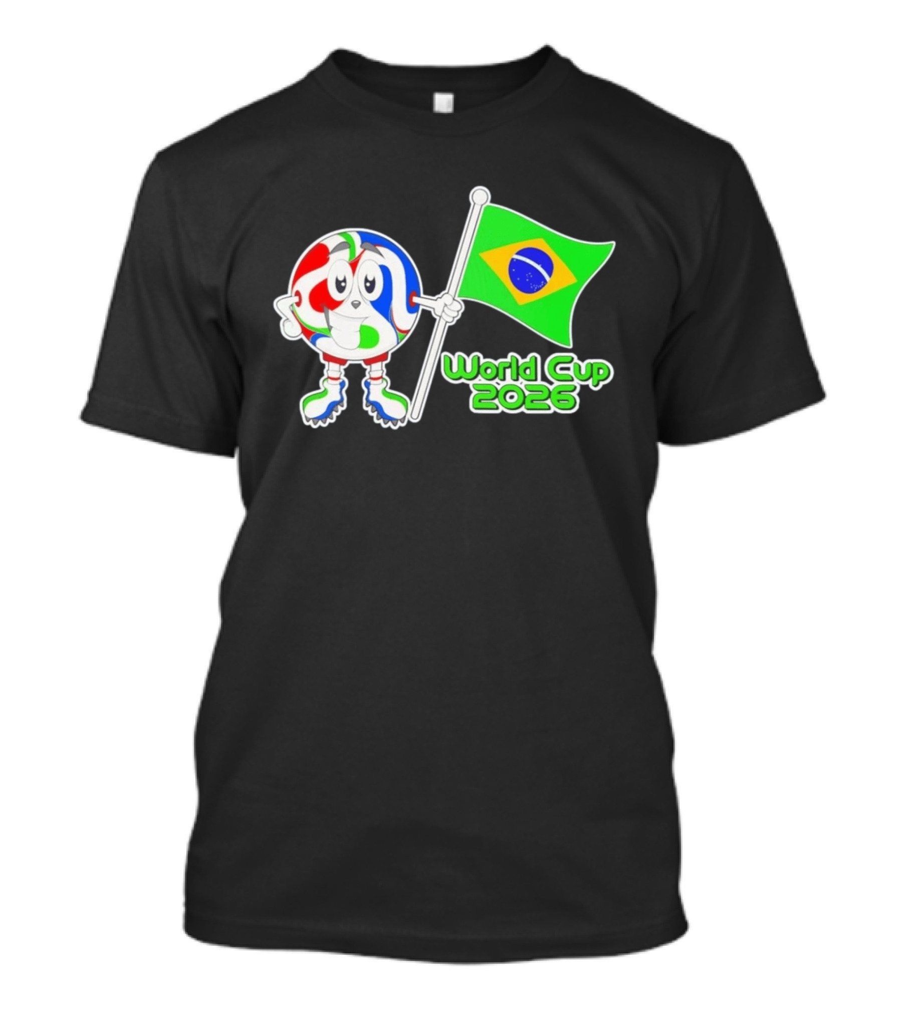 World Cup 2026 Cartoon Character With Brazil Flag Soccer Ball T-Shirt