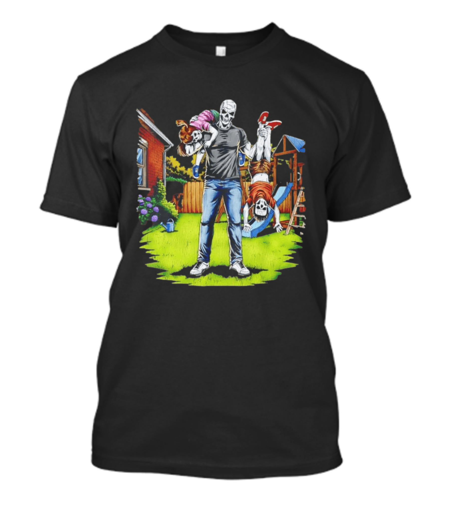 Darkest Dad Skeleton Carrying Children Garden Playground Fun Playtime T-Shirt