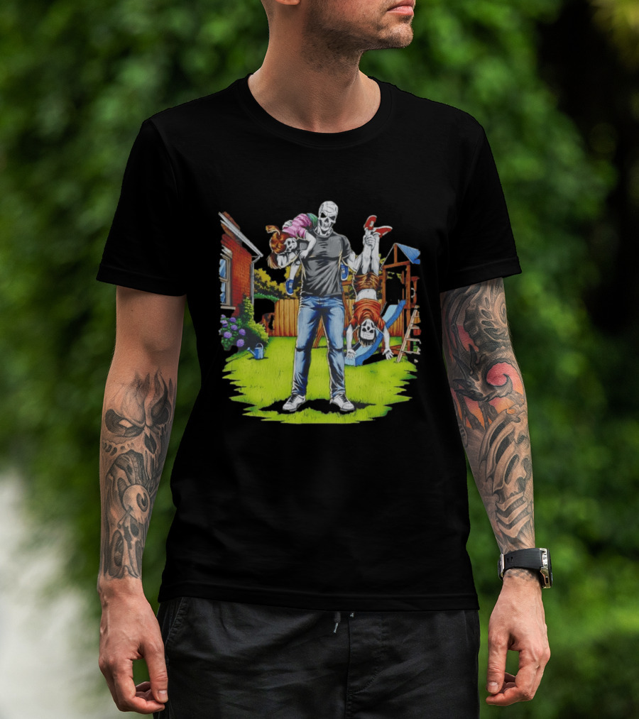 Darkest Dad Skeleton Carrying Children Garden Playground Fun Playtime T-Shirt