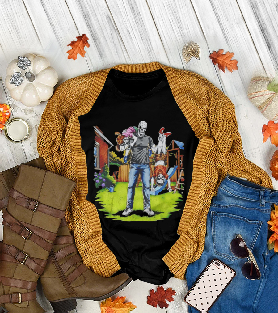 Darkest Dad Skeleton Carrying Children Garden Playground Fun Playtime T-Shirt