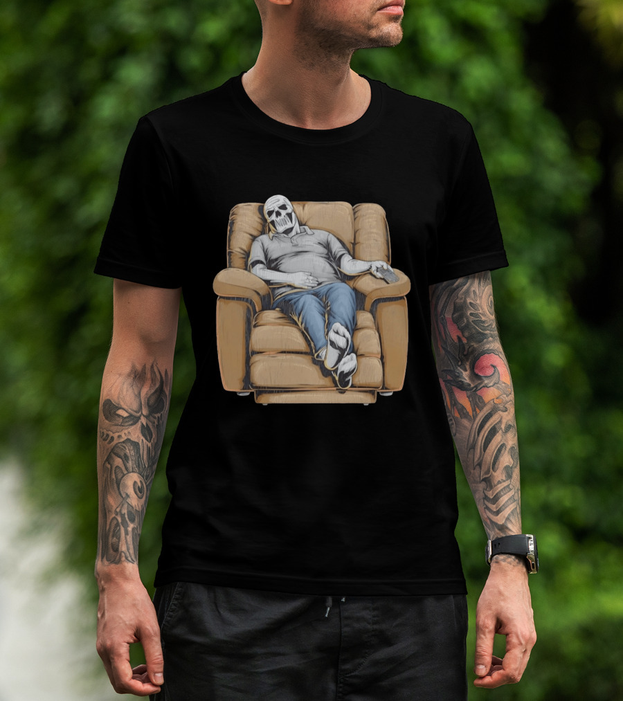 Dying To Relax Skeleton Recliner Couch Potato T-Shirt