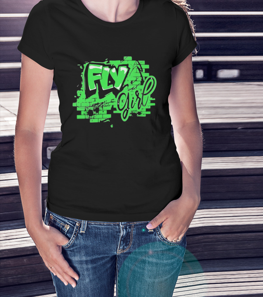 Fly Girl Graffiti Street Brick Wall T-Shirt