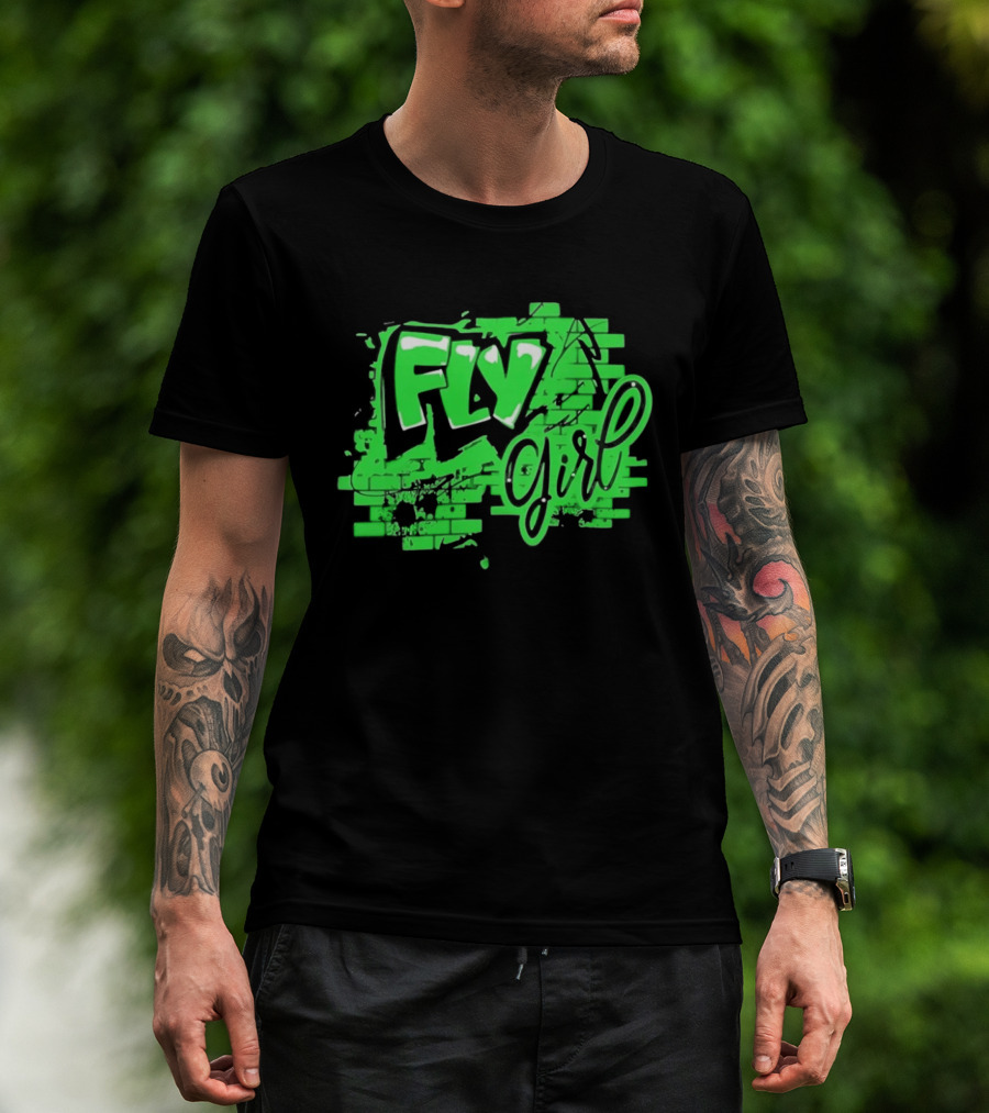 Fly Girl Graffiti Street Brick Wall T-Shirt