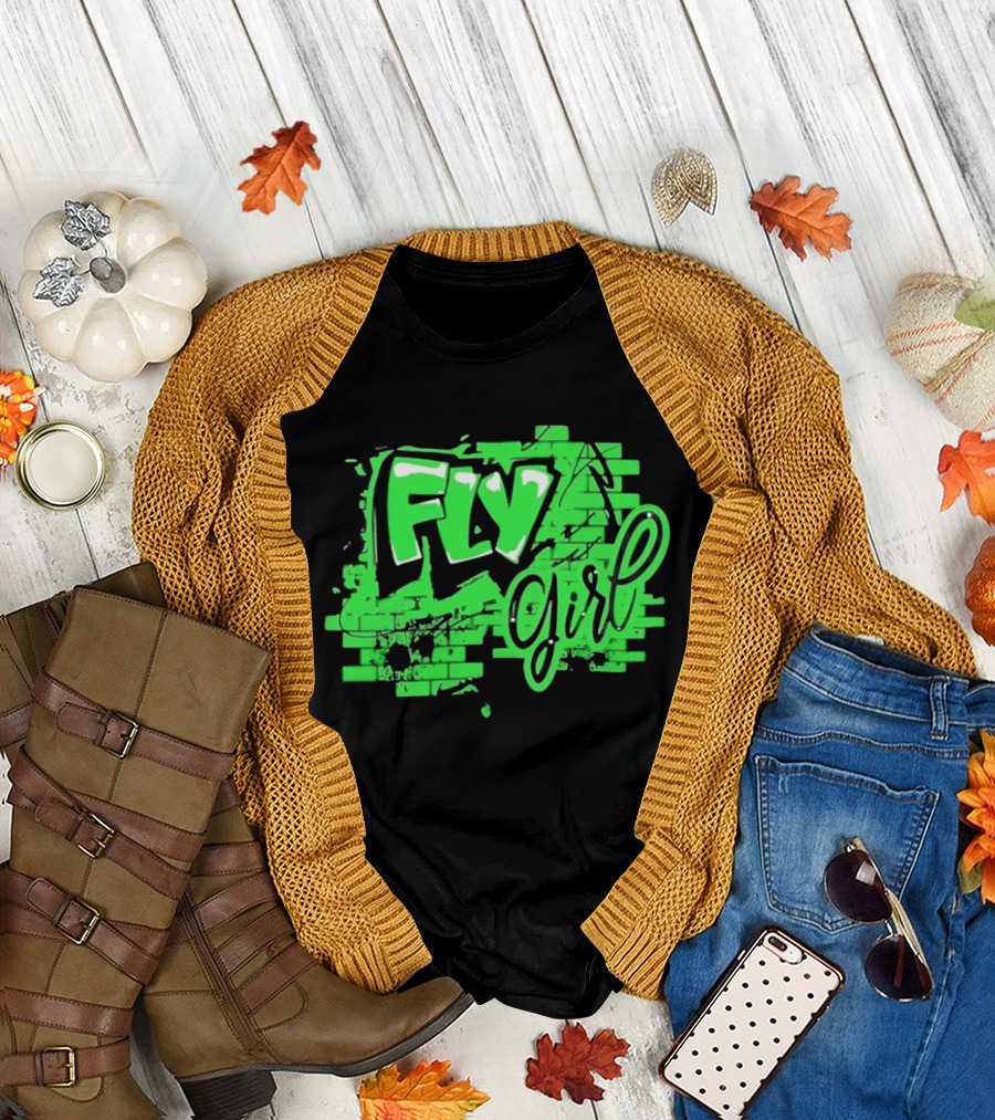 Fly Girl Graffiti Street Brick Wall T-Shirt
