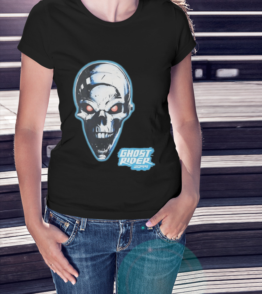 Ghost Rider 2099 Chrome Skull Head Red Eyes Iconic Comic T-Shirt