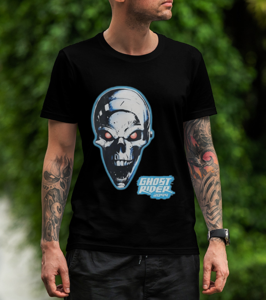 Ghost Rider 2099 Chrome Skull Head Red Eyes Iconic Comic T-Shirt