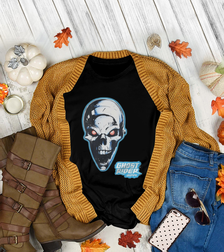 Ghost Rider 2099 Chrome Skull Head Red Eyes Iconic Comic T-Shirt
