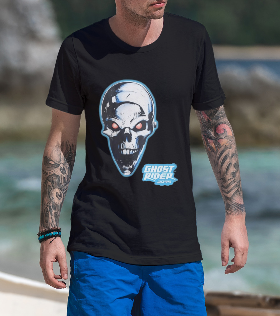 Ghost Rider 2099 Chrome Skull Head Red Eyes Iconic Comic T-Shirt