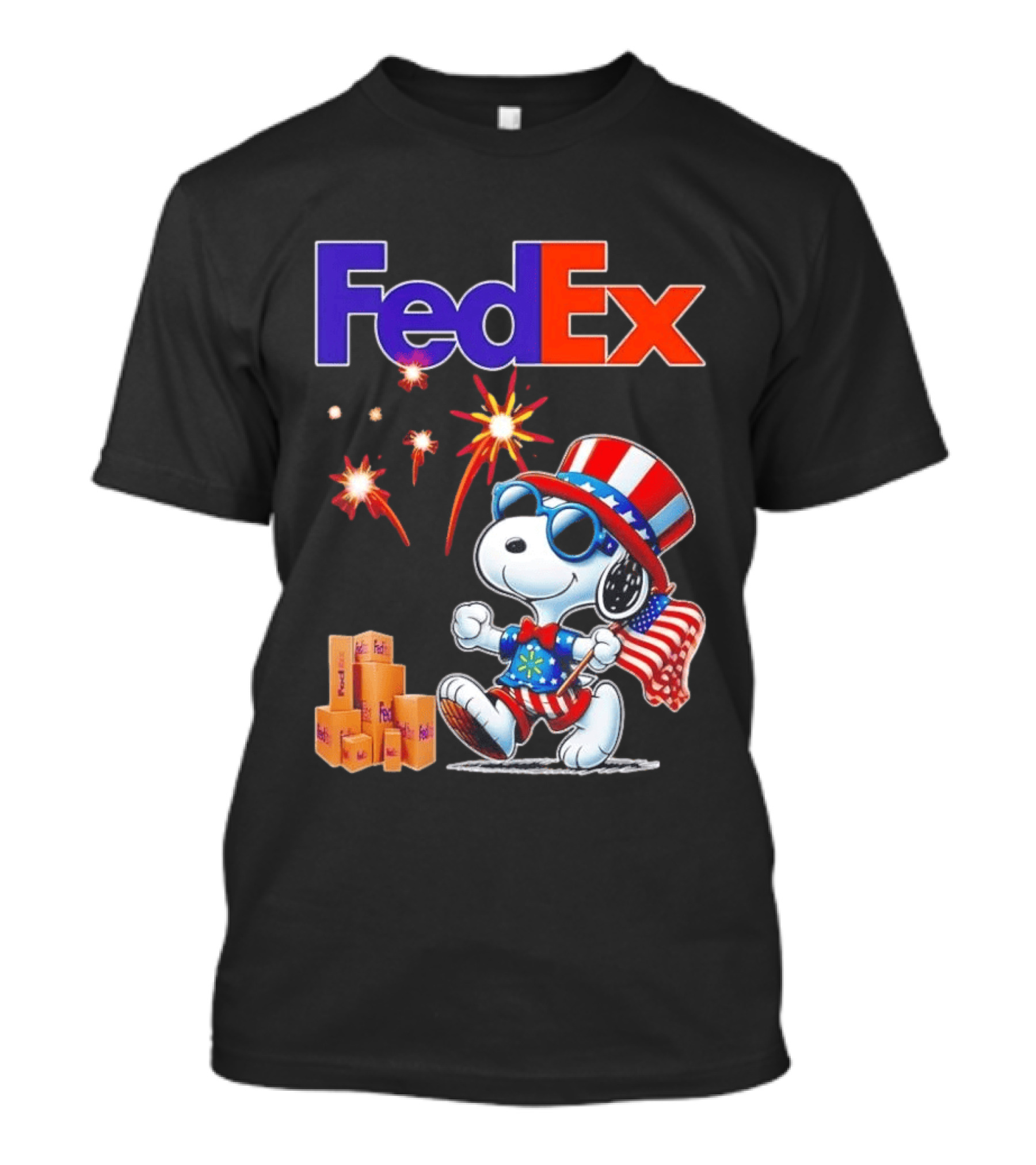 FedEx Snoopy American Flag Fireworks Patriotic Delivery T-Shirt