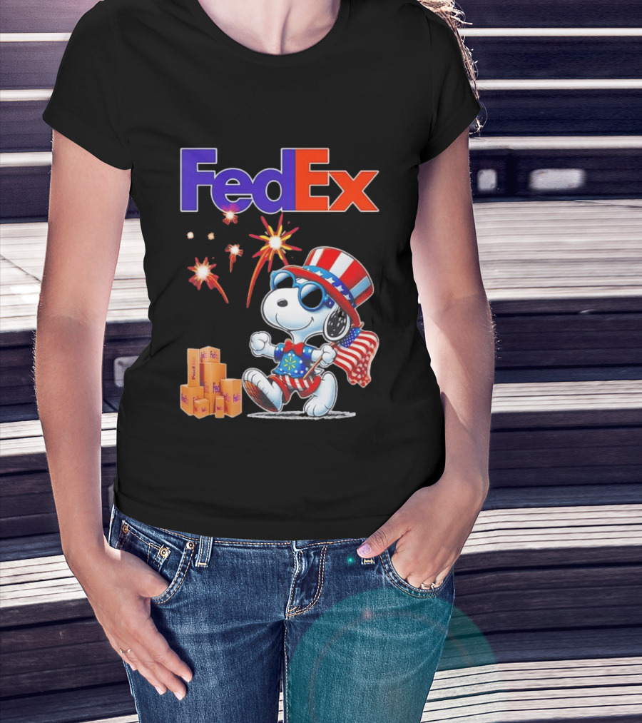 FedEx Snoopy American Flag Fireworks Patriotic Delivery T-Shirt