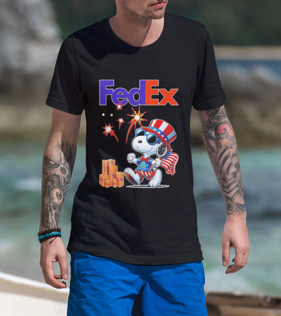 FedEx Snoopy American Flag Fireworks Patriotic Delivery T-Shirt