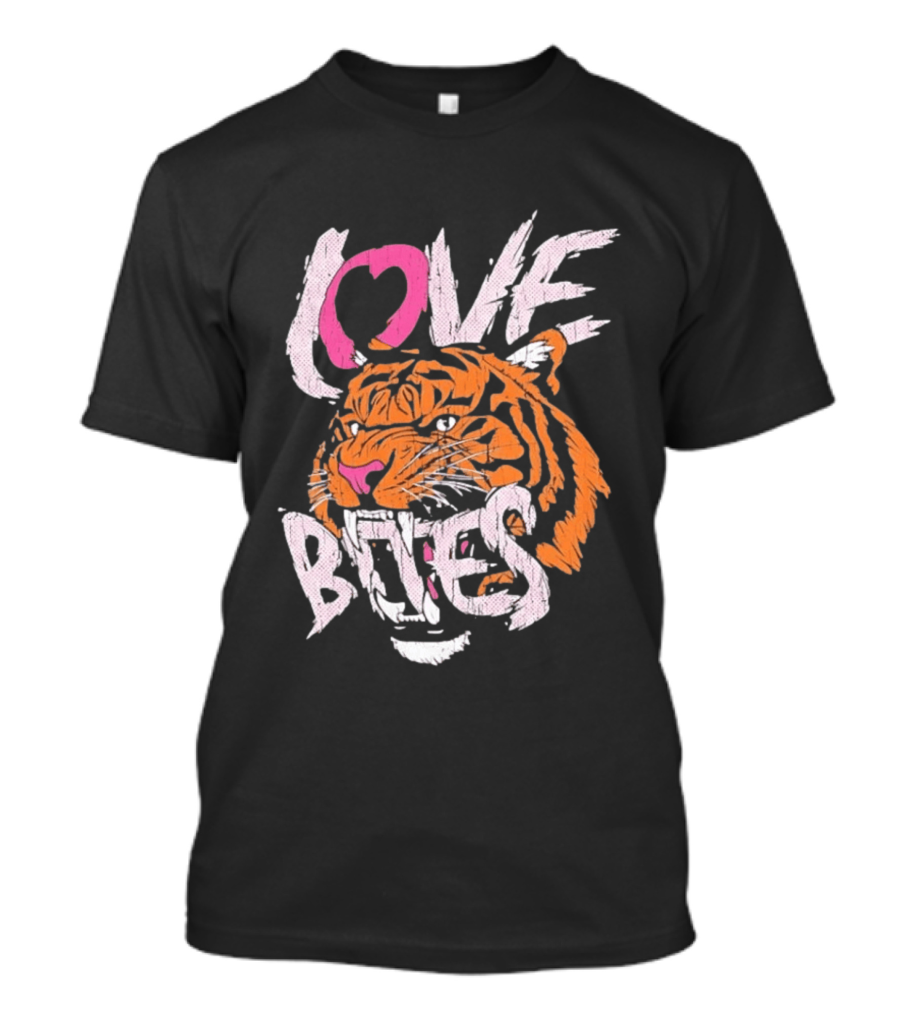 Love Bites Roaring Tiger Face Bold Pink And Orange T-Shirt