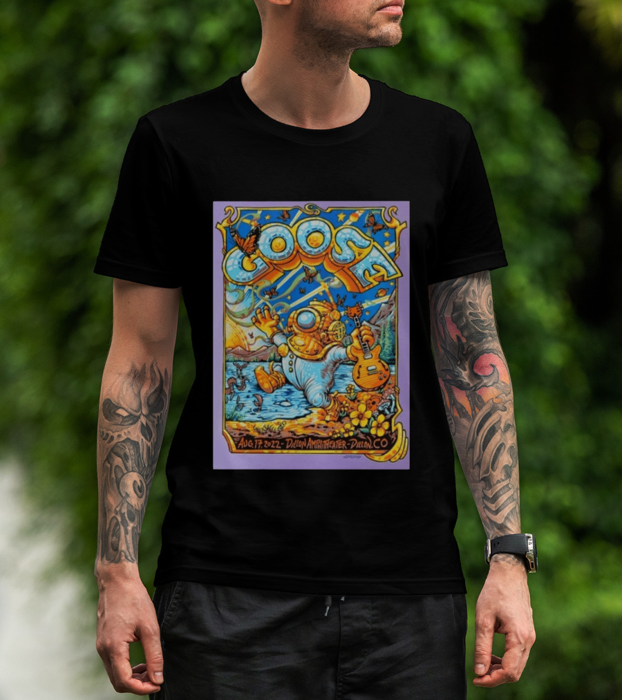 Goose Aug 17 2022 Dillon Amphitheater AJ Masthay Diver Guitar Butterflies T-Shirt