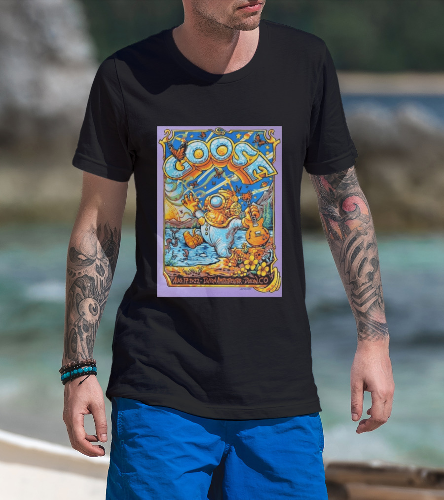 Goose Aug 17 2022 Dillon Amphitheater AJ Masthay Diver Guitar Butterflies T-Shirt