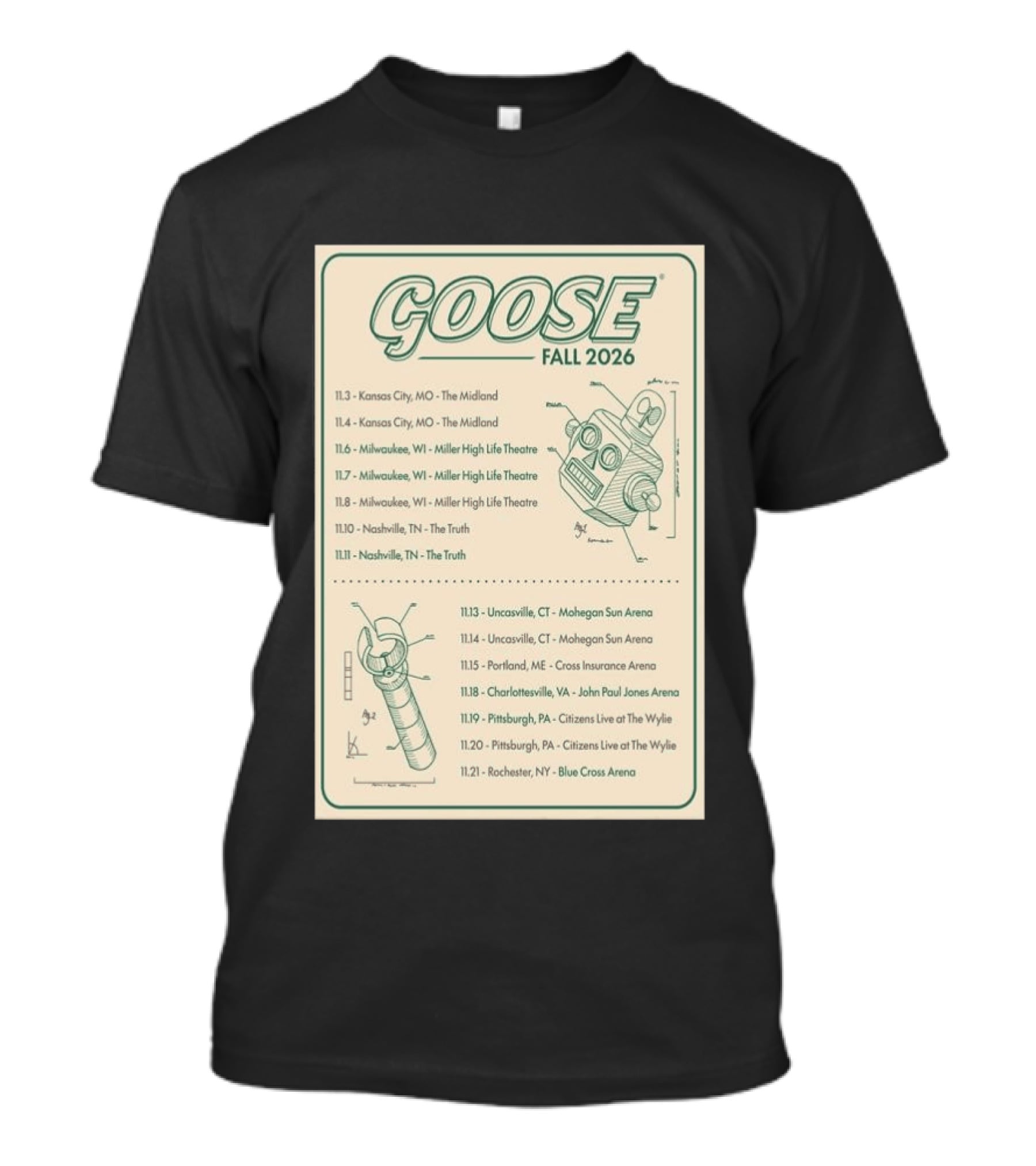 Goose Fall 2026 Milwaukee Nashville Uncasville Charlottesville Pittsburgh Tour Dates T-Shirt