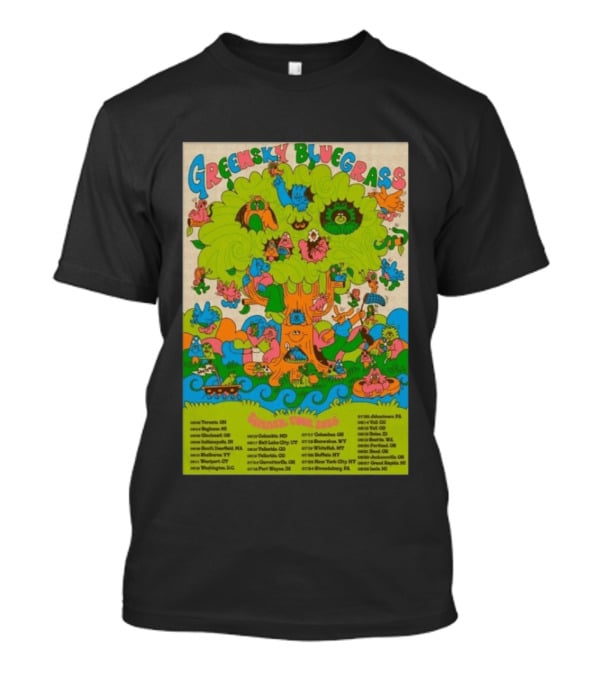 Greensky Bluegrass Summer Tour 2026 Psychedelic Tree Artwork With Tour Dates And Cities T-Shirt