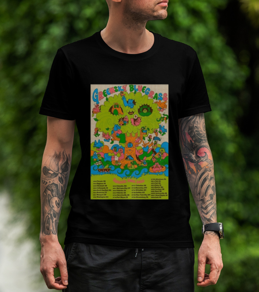 Greensky Bluegrass Summer Tour 2026 Psychedelic Tree Artwork With Tour Dates And Cities T-Shirt
