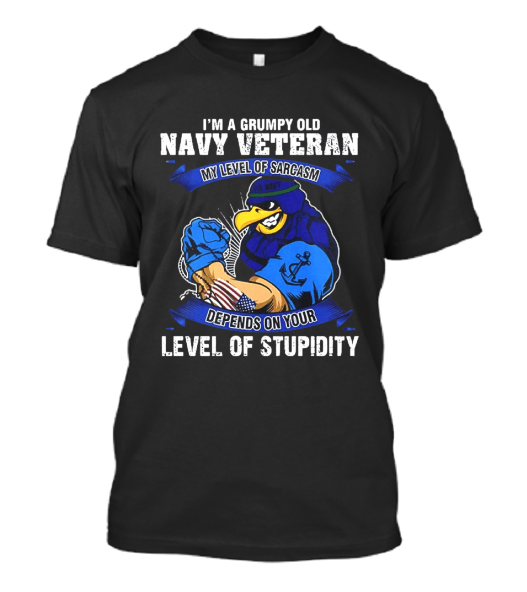 Grumpy Old Navy Veteran Sarcasm Stupidity Level Patriotic Eagle T-Shirt