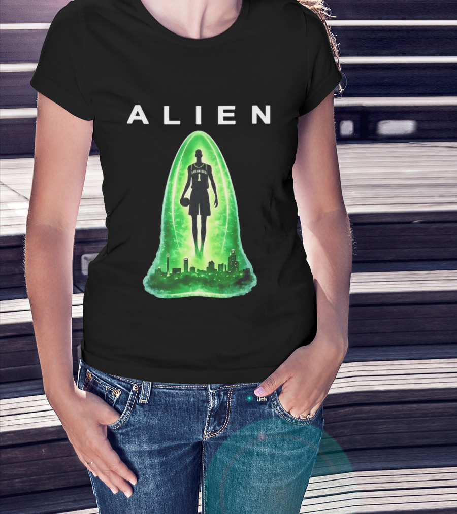 San Antonio Spurs Alien Abduction Victor Wembanyama Basketball Skyline T-Shirt