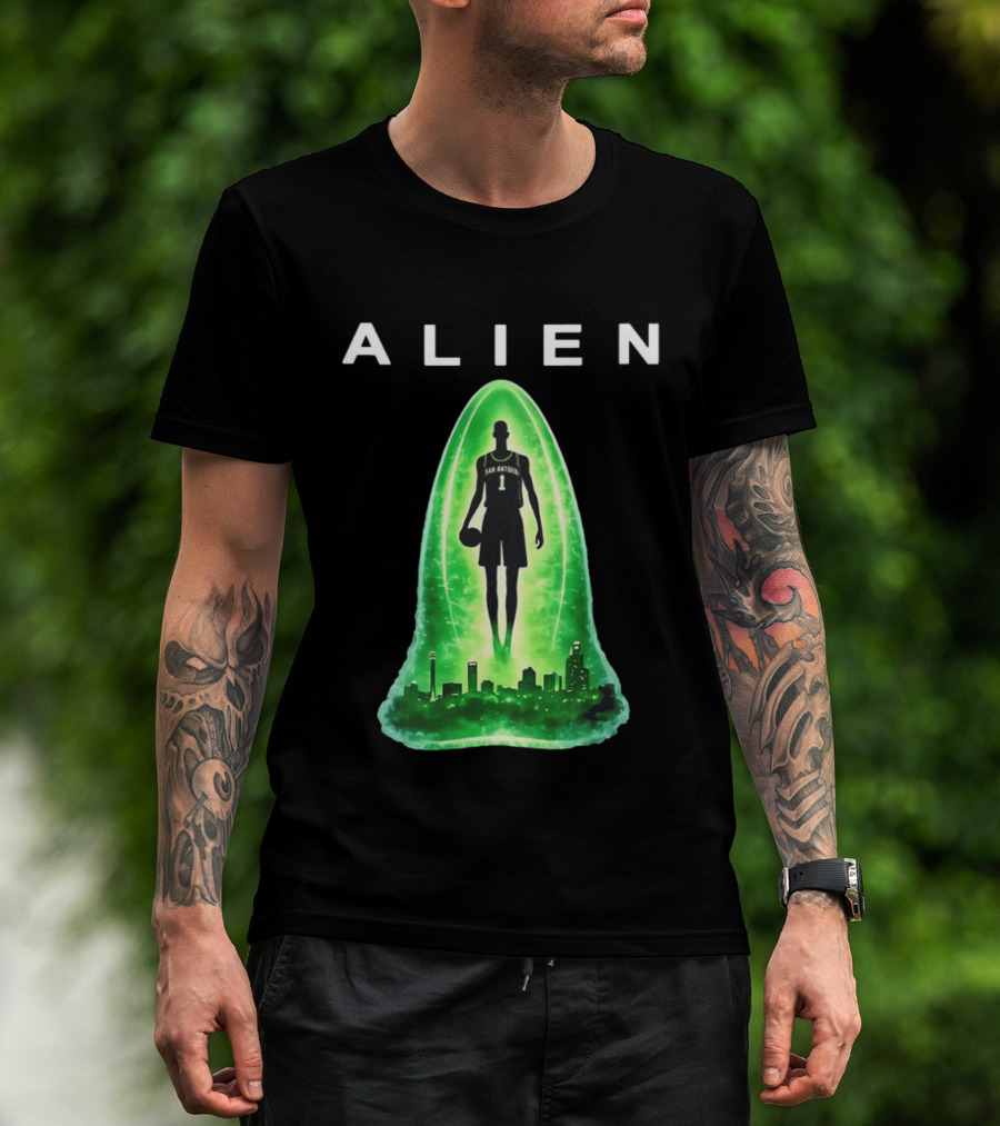 San Antonio Spurs Alien Abduction Victor Wembanyama Basketball Skyline T-Shirt