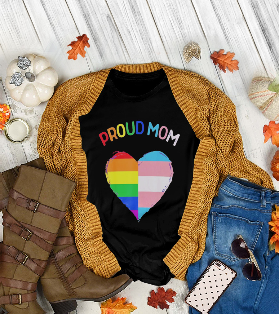 Proud Mom LGBTQ+ Transgender Heart Rainbow T-Shirt