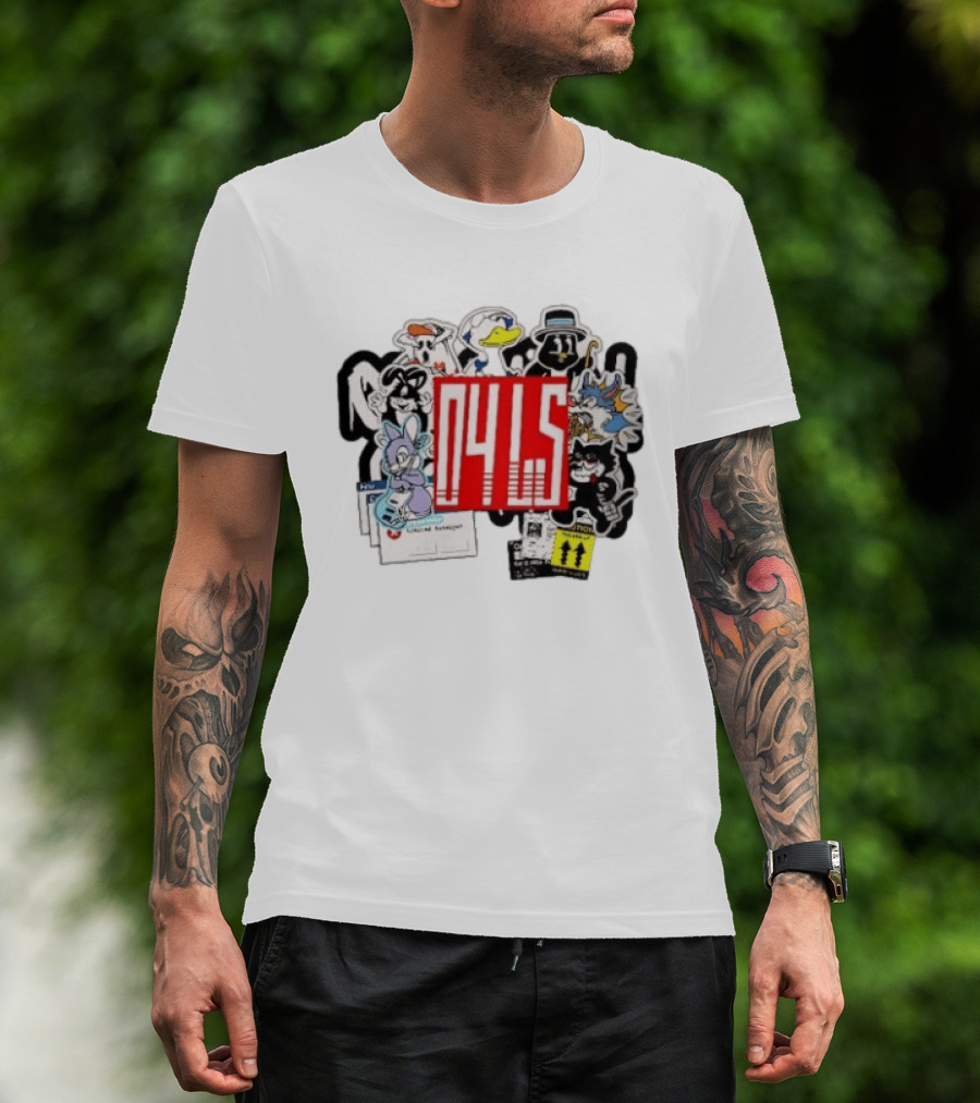 04LS Cartoon Characters Sticker Collection Bunny Cat Duck T-Shirt