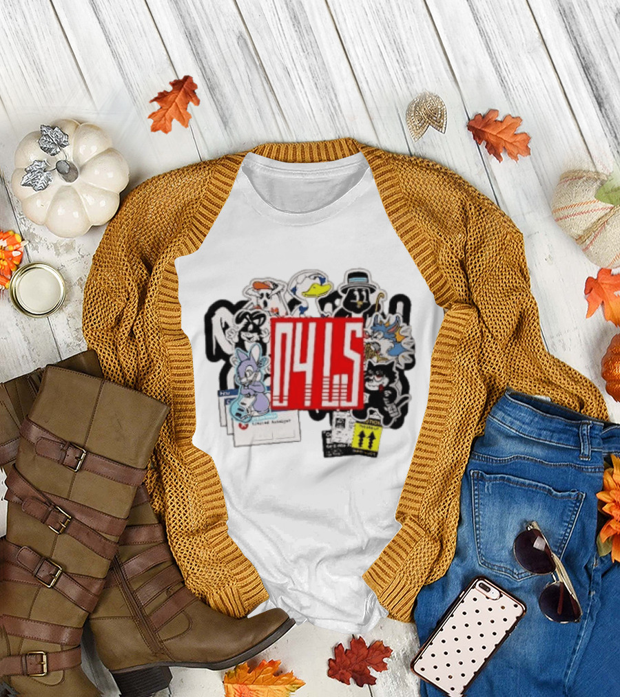 04LS Cartoon Characters Sticker Collection Bunny Cat Duck T-Shirt