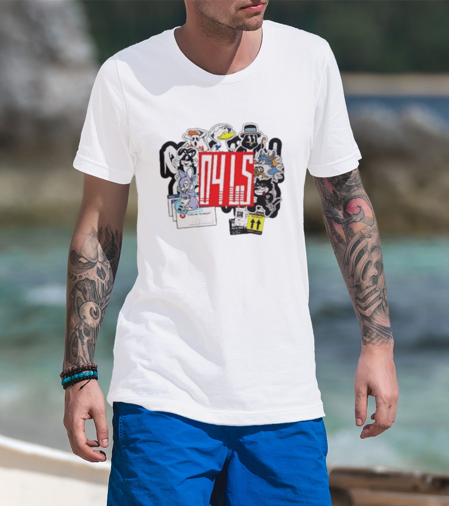 04LS Cartoon Characters Sticker Collection Bunny Cat Duck T-Shirt