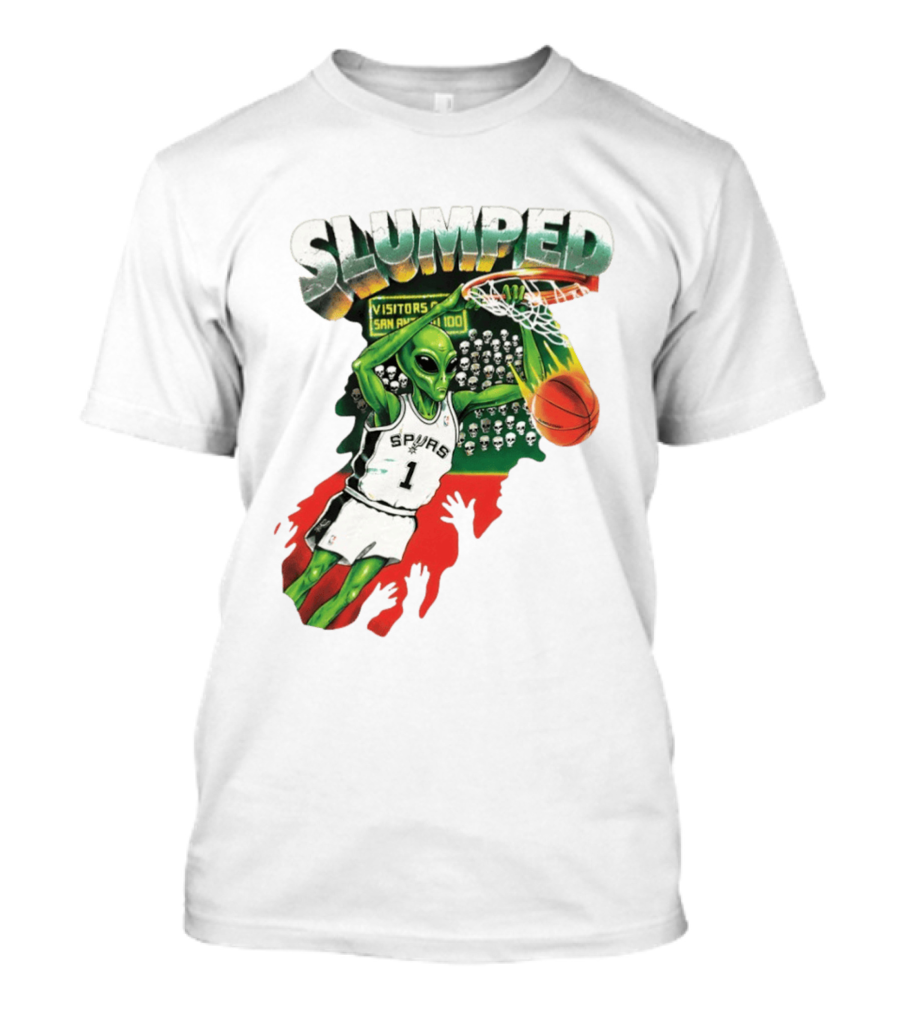 Slumped Alien Basketball Dunk Spurs Number 1 Visitors San Antonio 100 T-Shirt