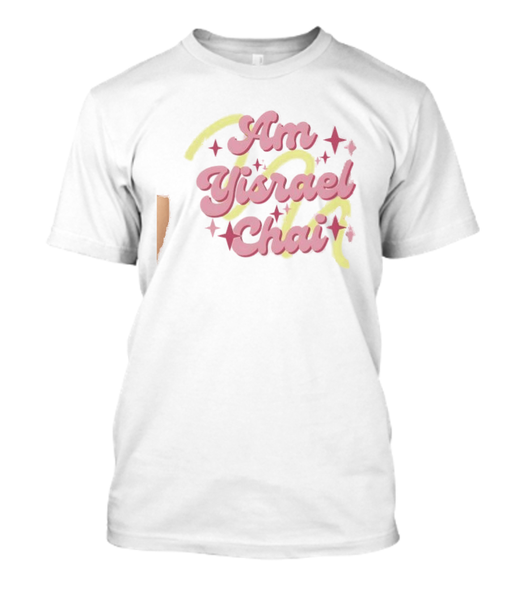 Am Yisrael Chai Jewish Pride Pink Text With Yellow And Stars T-Shirt