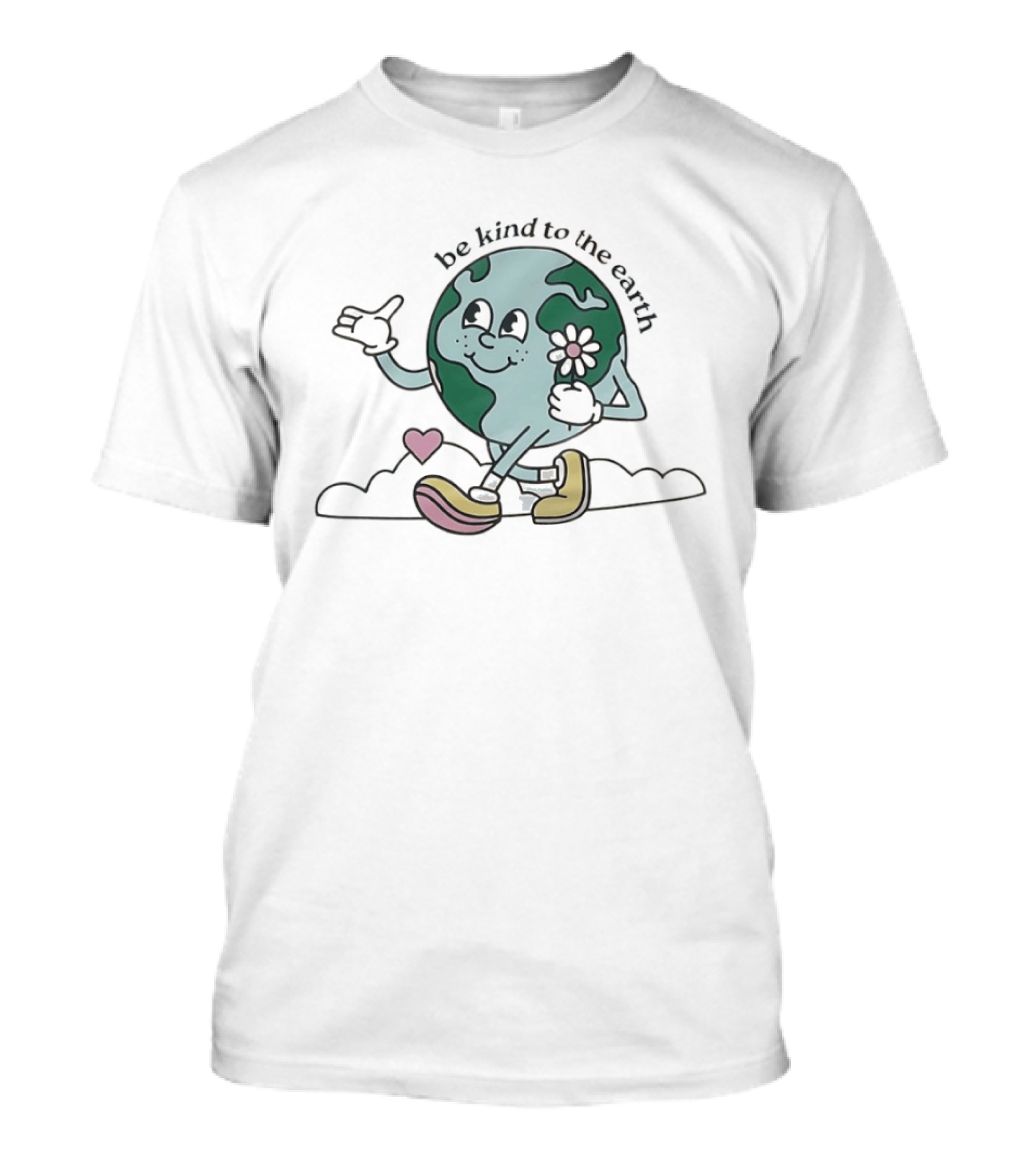 Be Kind To The Earth Cartoon Planet Globe Flower Heart Shoes T-Shirt