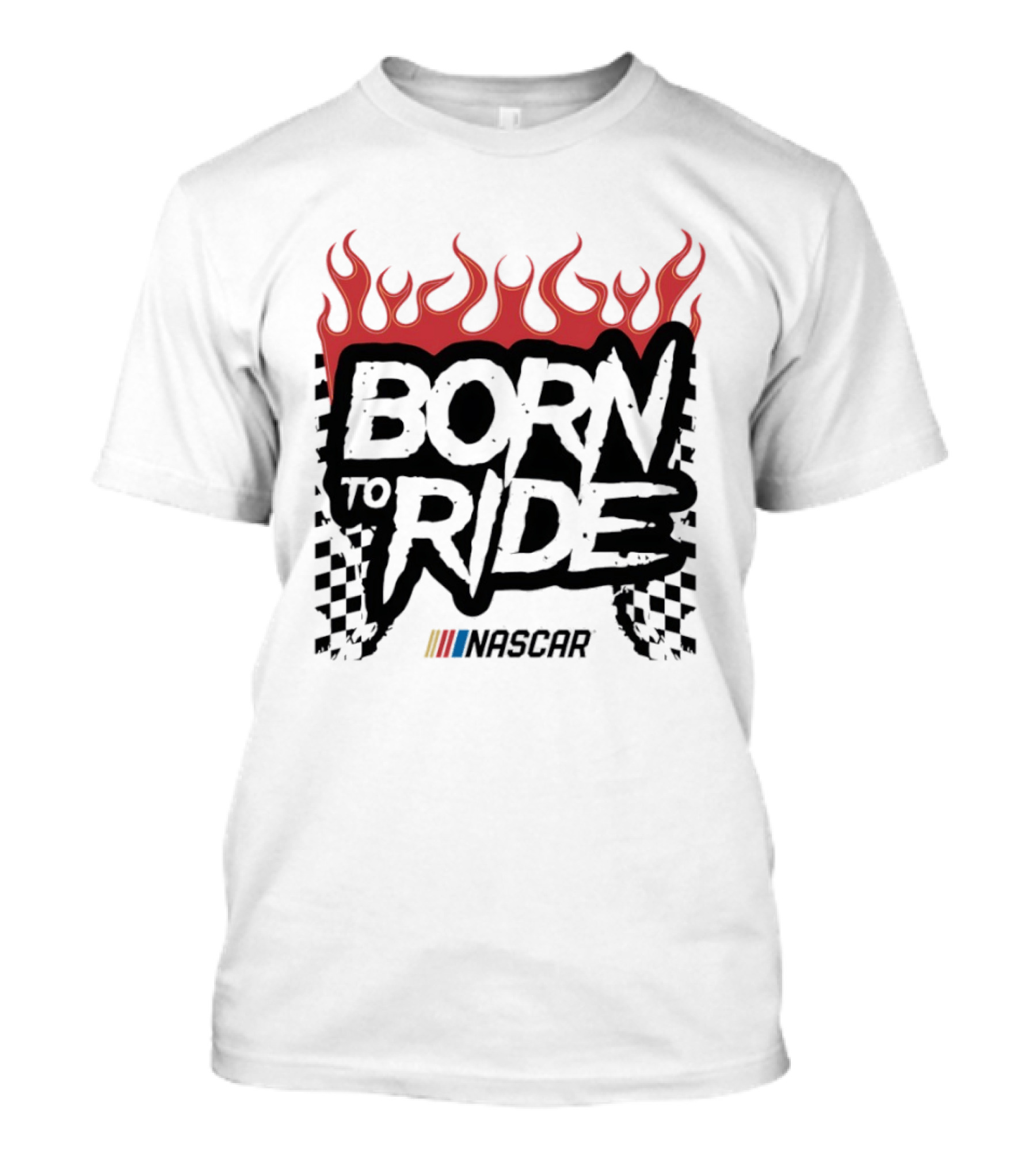 Born To Ride NASCAR Flames Checkered Flag Racing T-Shirt