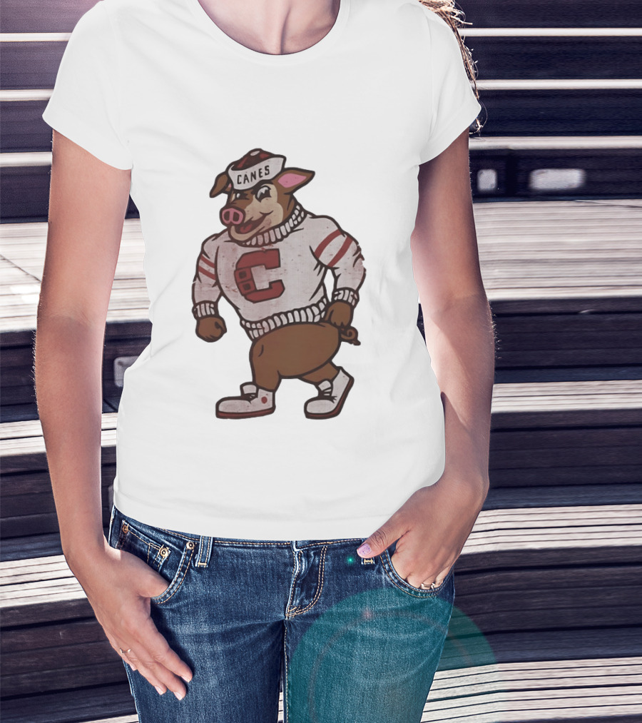 Carolina Hurricanes Canes Pig Hockey Cartoon Character Sweater T-Shirt