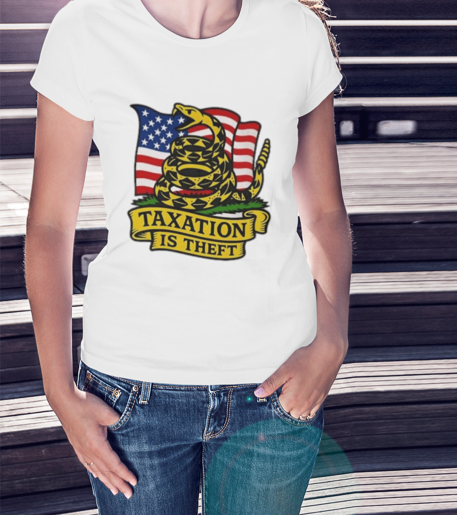 Taxation Is Theft Gadsden Flag American Flag Snake T-Shirt