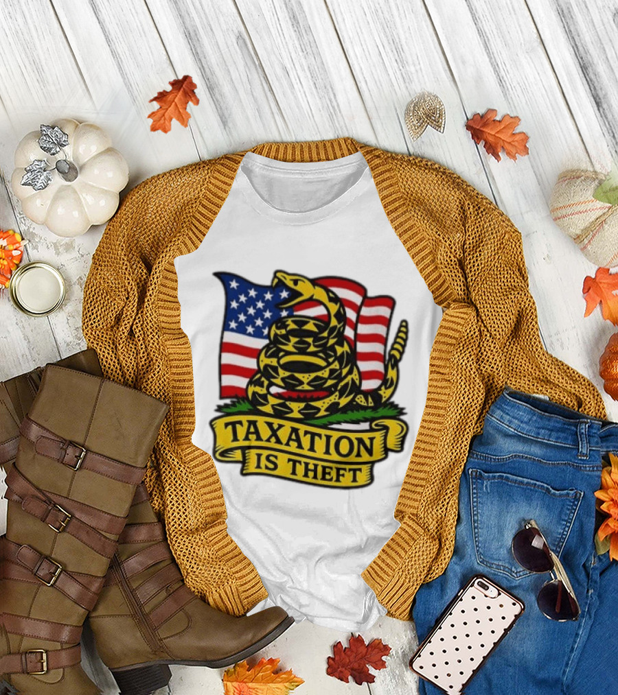 Taxation Is Theft Gadsden Flag American Flag Snake T-Shirt