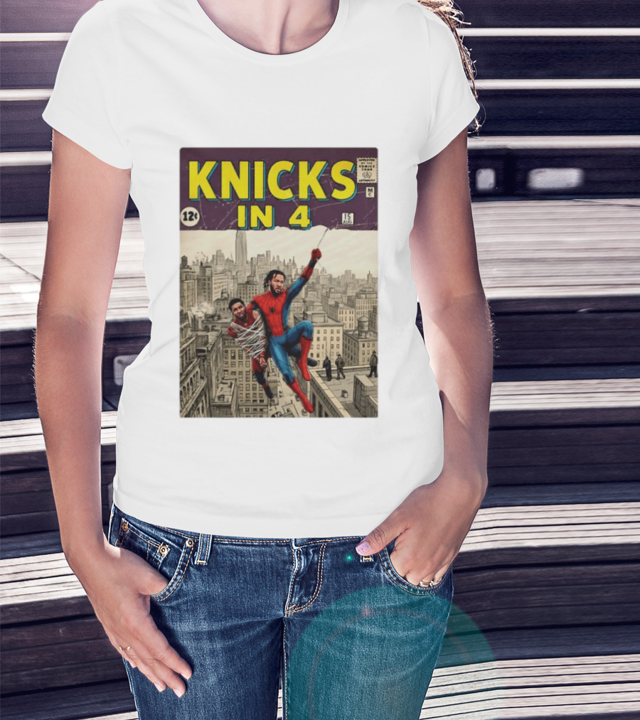 Knicks In 4 Jalen Brunson Vs Donovan Mitchell Comic Crossover New York Cleveland Showdown T-Shirt