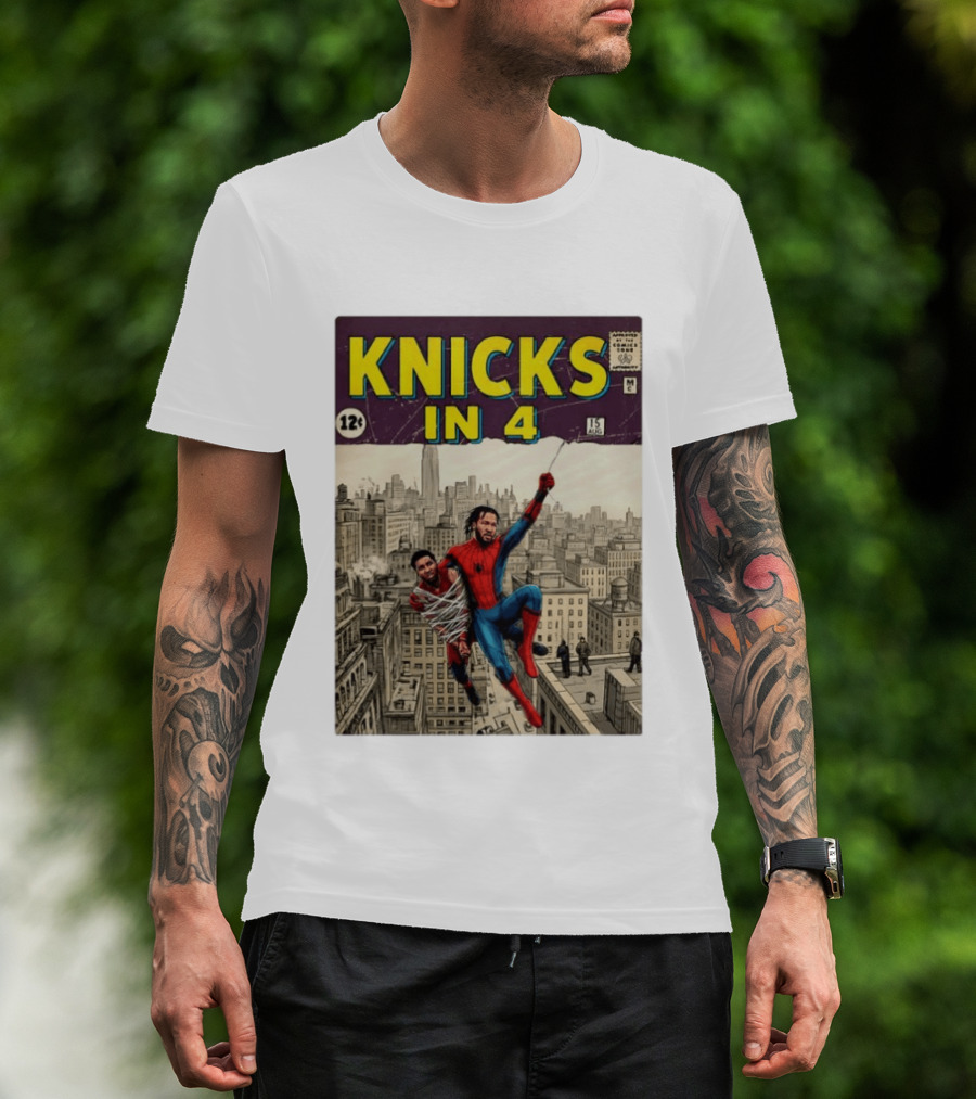 Knicks In 4 Jalen Brunson Vs Donovan Mitchell Comic Crossover New York Cleveland Showdown T-Shirt
