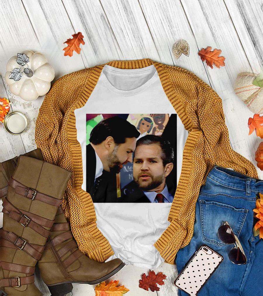 JD Vance and Jerry Falwell Jr whispering in the American T-Shirt